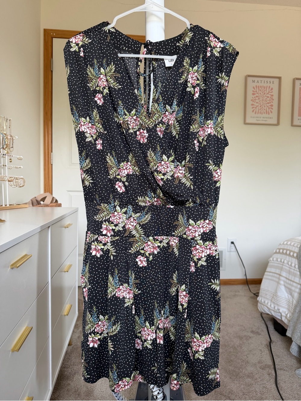 Floral Black Sleeveless Wrap-Front romper